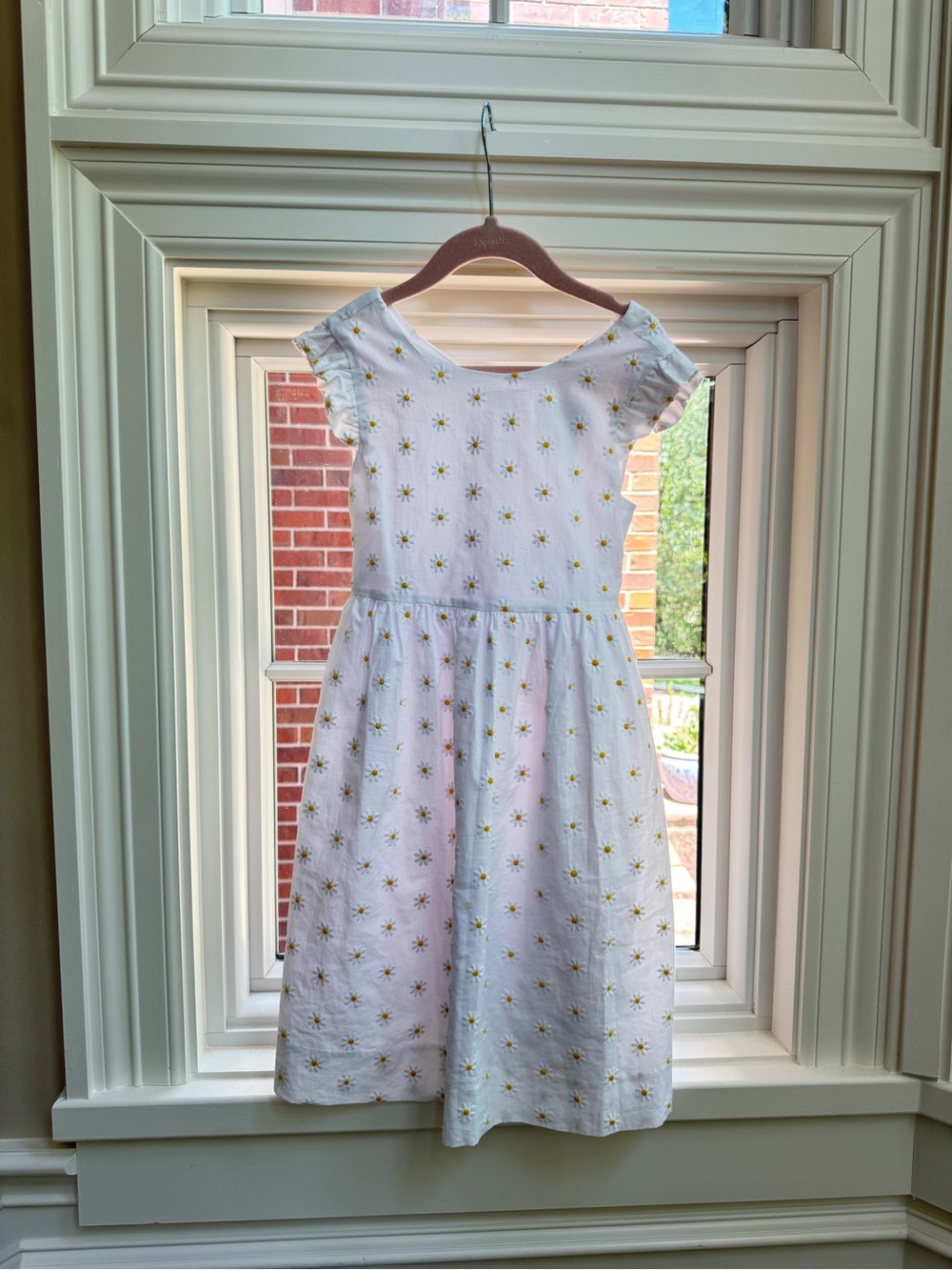 Girls White Daisy Embroidered Dress